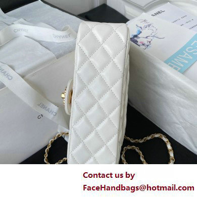 Chanel Lambskin, Strass  &  Gold-Tone Metal Small Flap Bag with Top Handle AS4362 White 2025